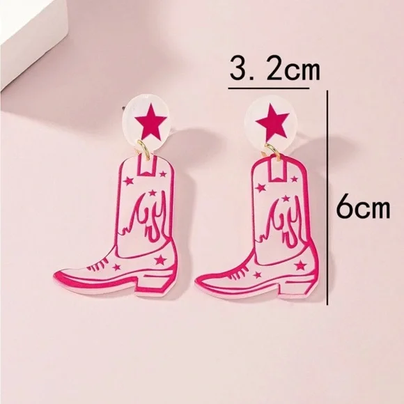 Pink Star Cowboy Boot Earrings - Picture 4 of 5